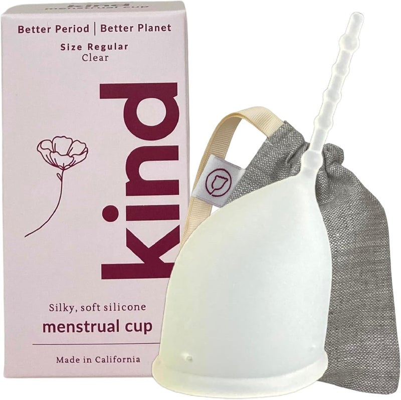WEVOTOPIA Kind Cup | Comfortable | Soft | Curved Period Cup | Easy to Reach | Easy to Use | 100% Medical Grade Silicone Cups | Patented Menstrual Cups | Reusable Cups (Clear - Regular) - Image 1